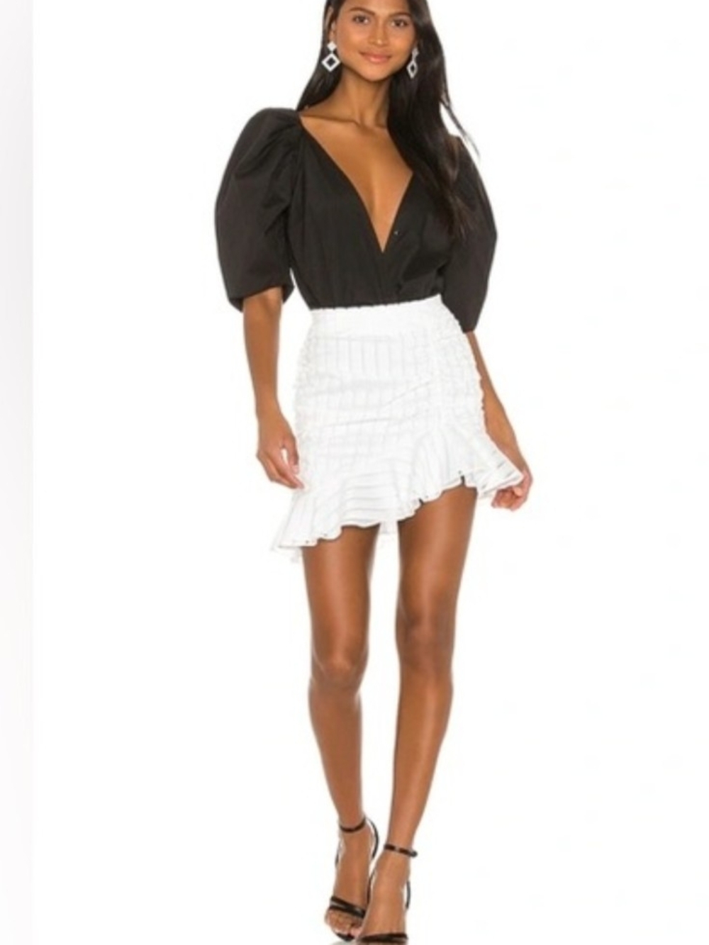 NBD Sorrento White Ruffle Hem Mini Skirt